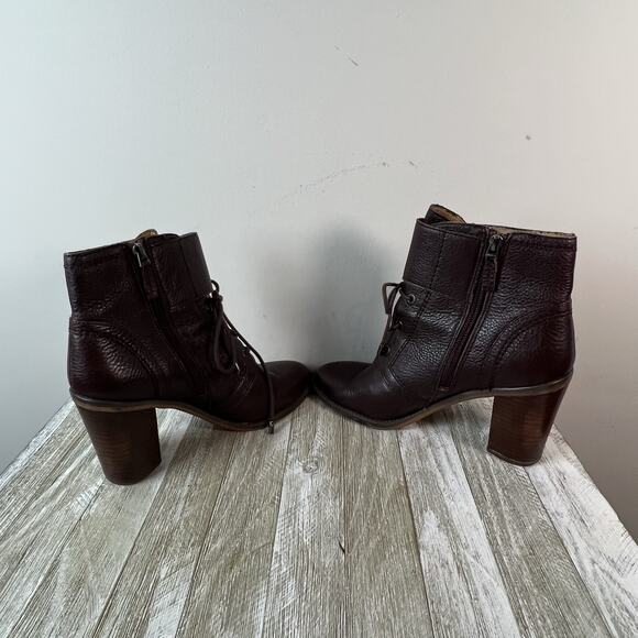 Franco Sarto Boots Eden Womens 8 Burgundy Leather Lace Up Block Heel - Picture 10 of 13